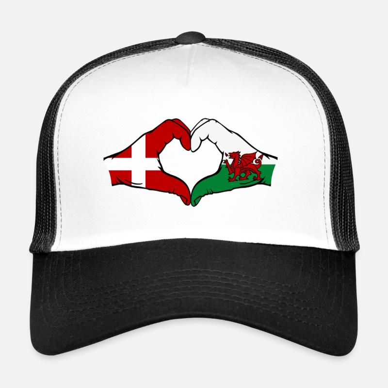 Denmark Wales Flag Hands Heart Shape Trucker Cap