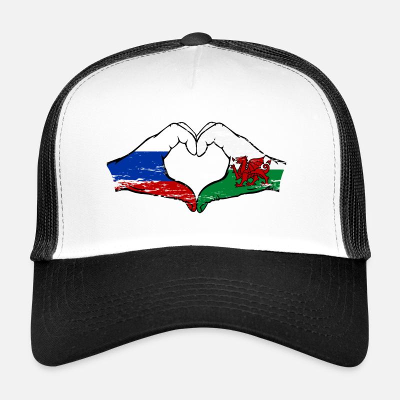 Russie Drapeau Pays de Galles mains forme de coeur utilisé Casquette trucker 