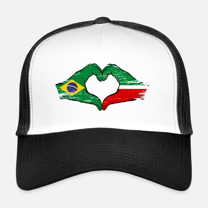 Brésil Tatarstan drapeau mains coeur utilisé Casquette trucker 