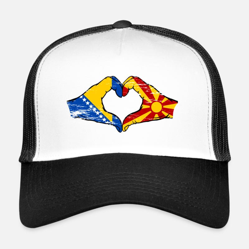 Bosnie Macédoine drapeau mains forme de coeur utilisé Casquette trucker 