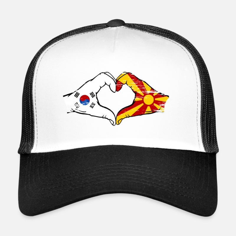 Corée du Sud Macédoine drapeau mains forme de coeur utilisé Casquette trucker 