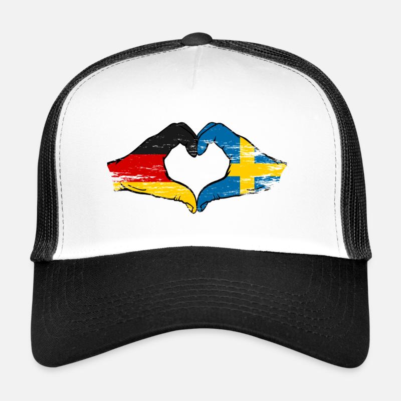 Allemagne Suède Drapeau Mains Coeur Forme Utilisé Casquette trucker 