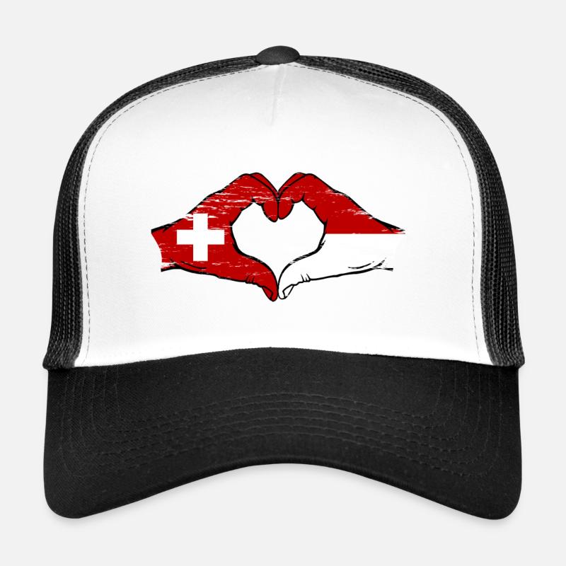 Switzerland Monaco Flag Hands Heart Shape Used Trucker Cap