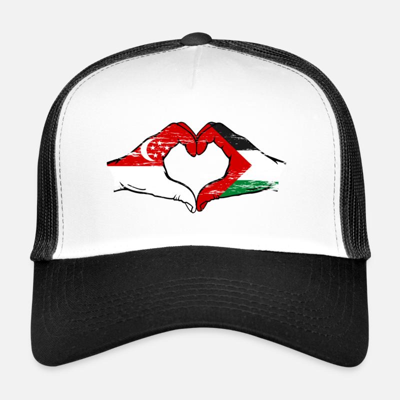 Singapour Palestine Drapeau Mains Coeur Forme Utilisé Casquette trucker 