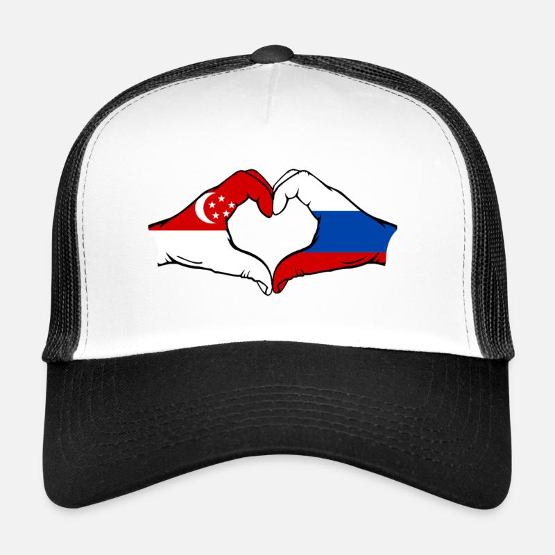 Singapour Russie Drapeau Mains Coeur Forme Casquette trucker 