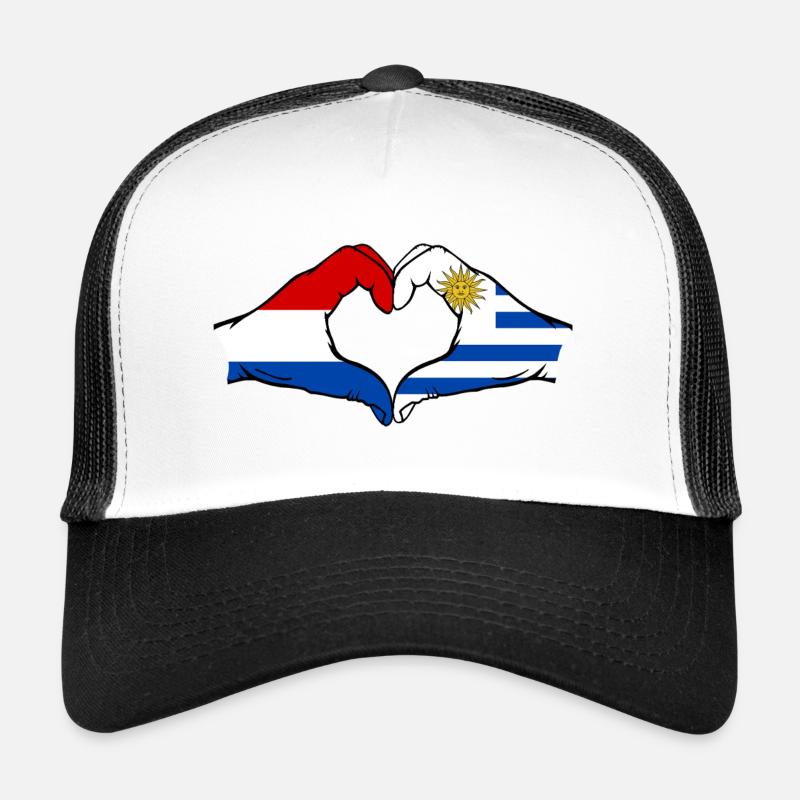 Holland Uruguay Flag Hands Heart Shape Trucker Cap