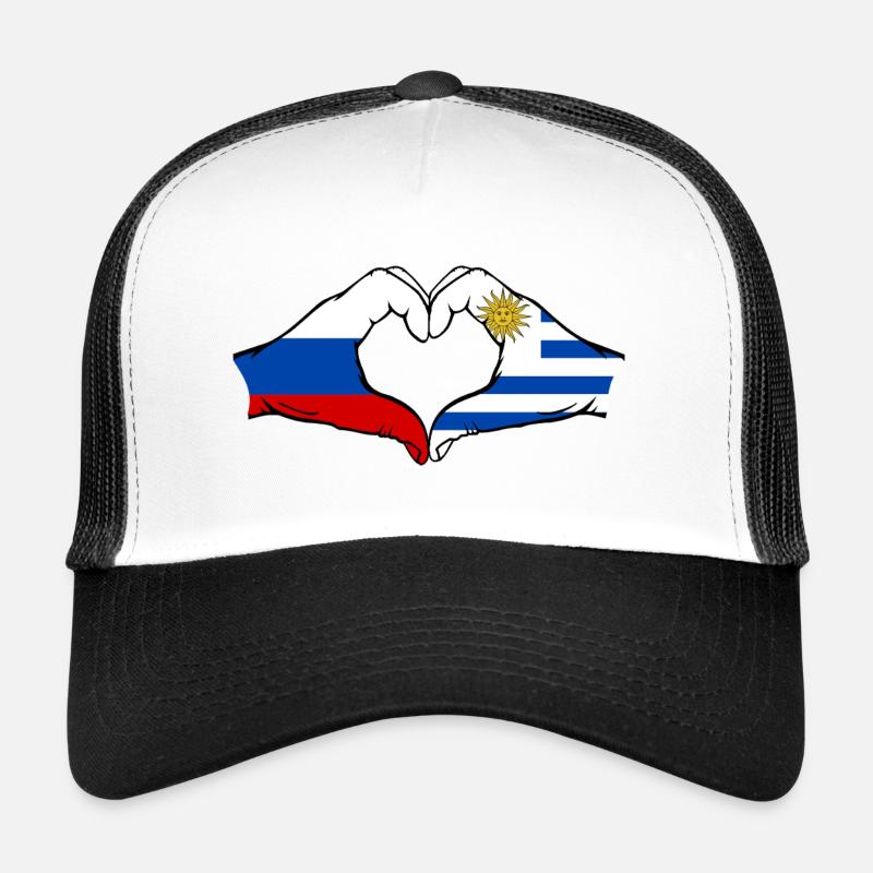 Russie Uruguay Drapeau Mains Coeur Forme Casquette trucker 