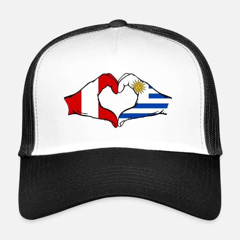 Pérou Uruguay Drapeau Mains Coeur Forme Casquette trucker 