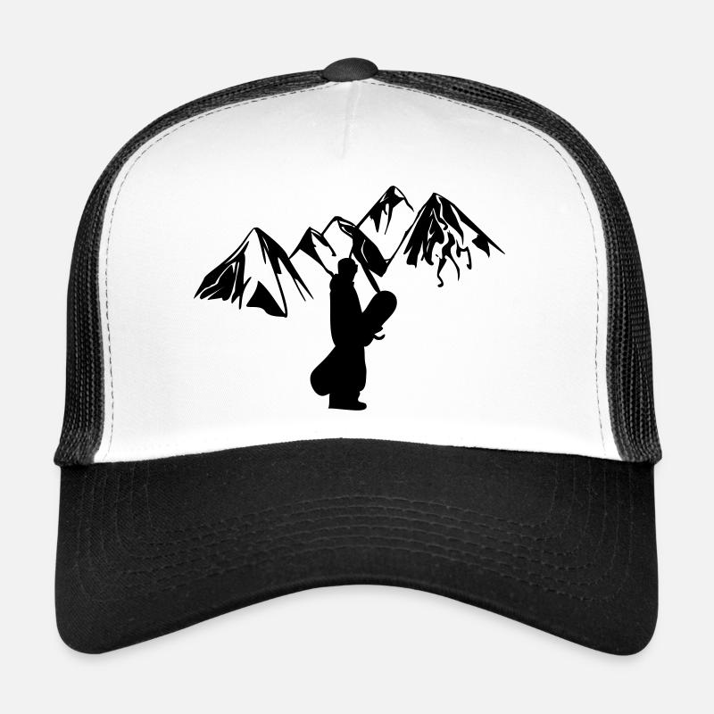 Snowboarder mit Bergen - Trucker Cap - Weiß/Schwarz