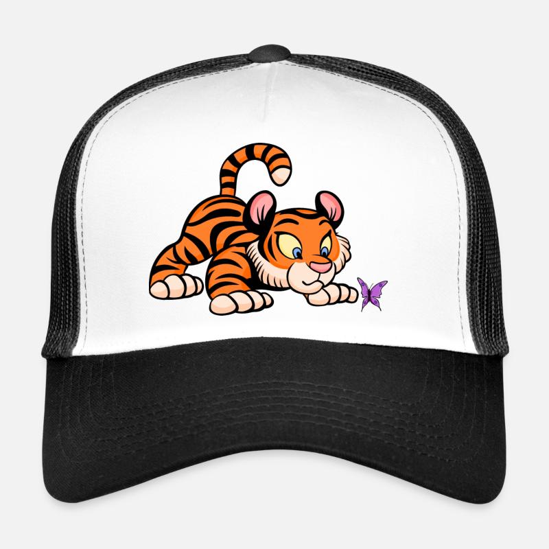 Baby-Tiger mit Schmetterling - Trucker Cap - Weiß/Schwarz