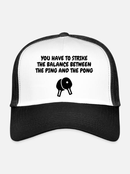 Table Tennis - Ping Pong - Sport - Racket - Ball - Casquette trucker  - blanc/noir - Devant