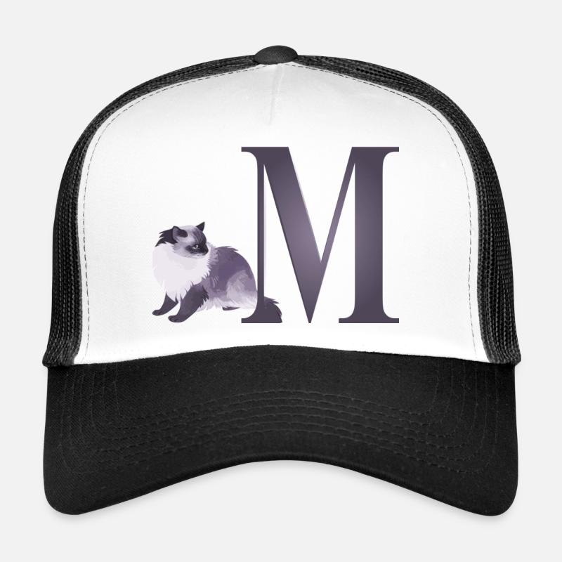 Buchstabe M mit neugieriger Katze - Trucker Cap - Weiß/Schwarz