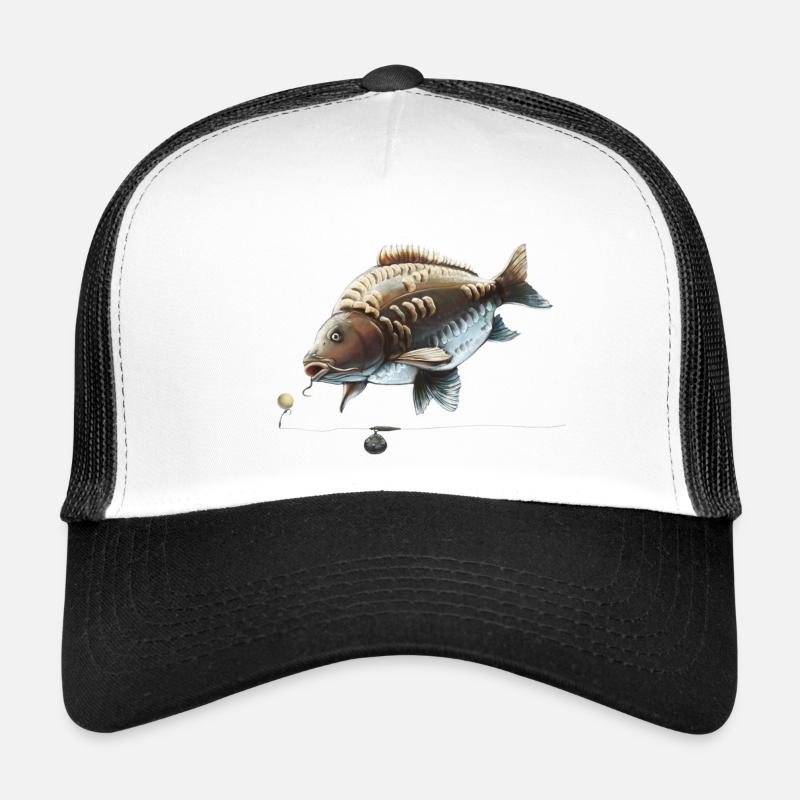 Karpfenfischen Ronnie Rig Spiegelkarpfen-Design - Trucker Cap - Weiß/Schwarz