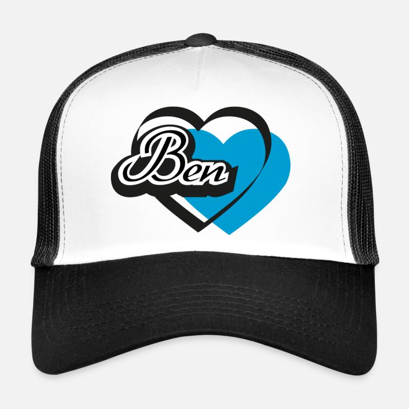 Name Ben Herz - Trucker Cap - Weiß/Schwarz
