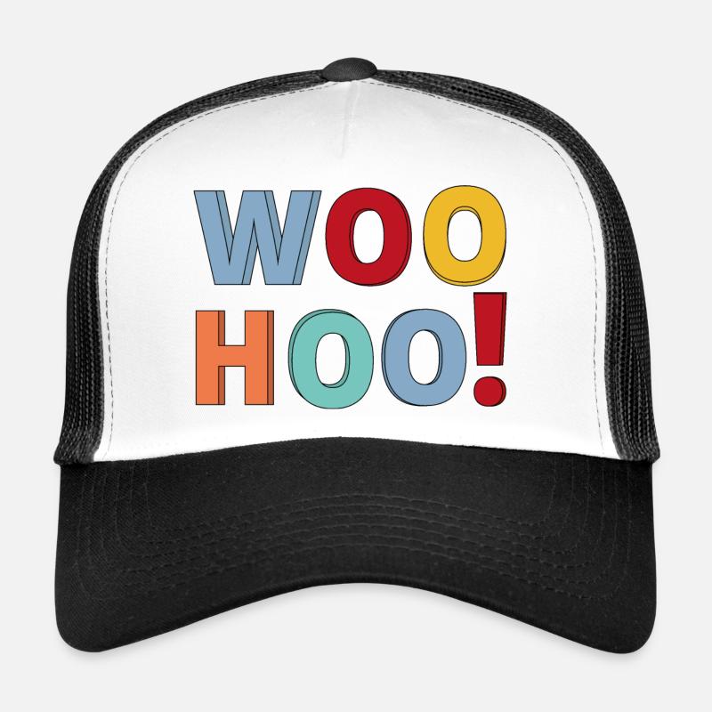 Woohoo Calligraphy text design. - Trucker Cap - white/black