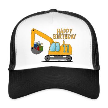 Bagger Kinder Happy Birthday 11 - Trucker Cap - Weiß/Schwarz - Vorne