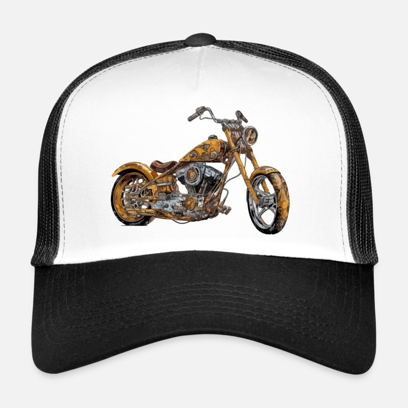 Orangefarbenes Chopper-Motorrad Nr. 2 - Trucker Cap - Weiß/Schwarz