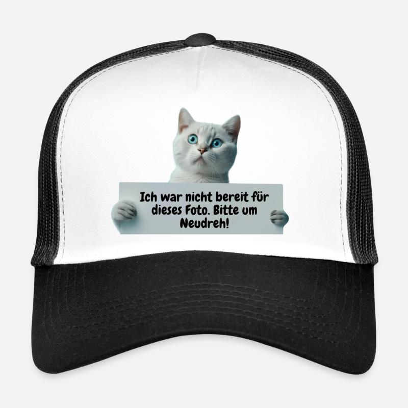 Süße Katze mit Schild - Trucker Cap - Weiß/Schwarz