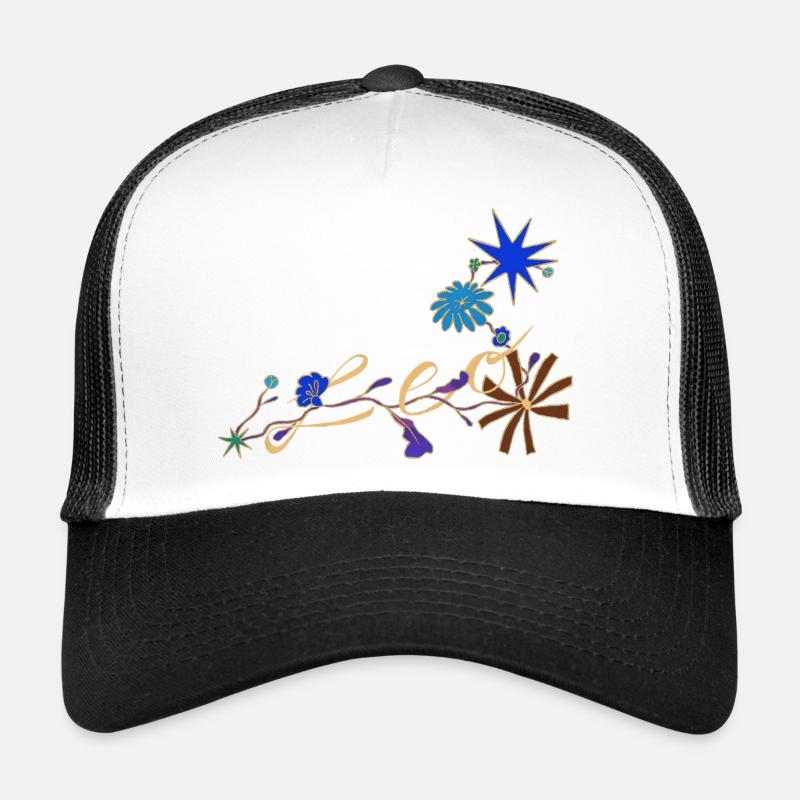 Leo – Magische Sternzeichen und Blumen - Trucker Cap - Weiß/Schwarz