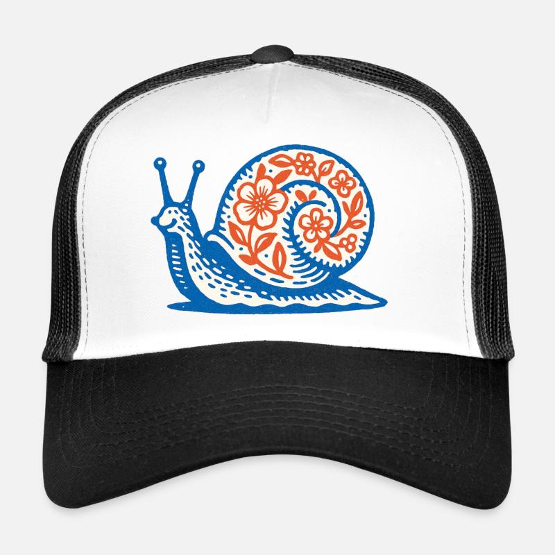 Retro Blue and Red Snail Trucker Cap