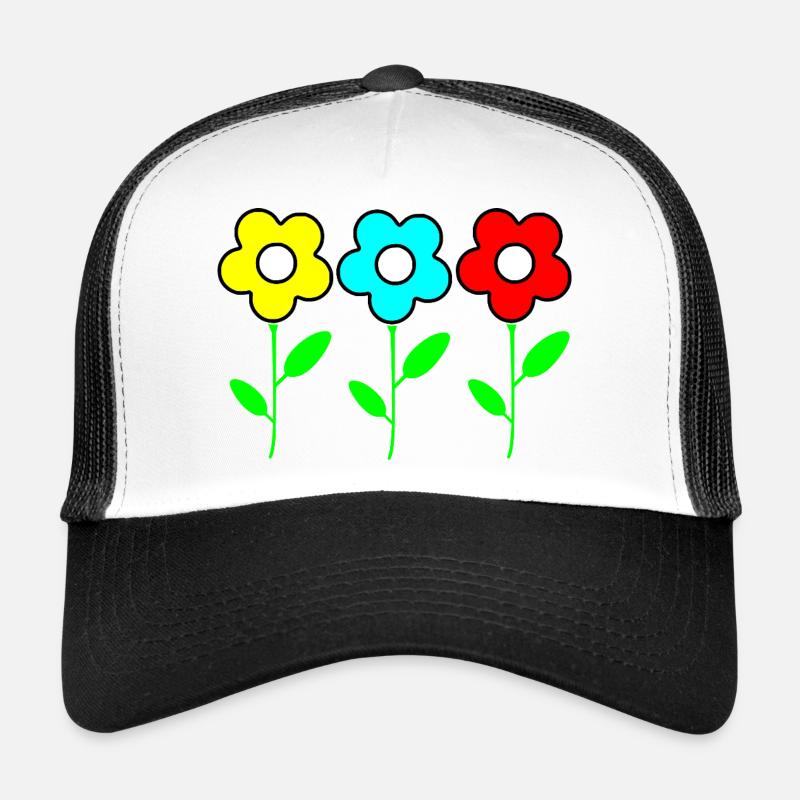 Drei bunte Blumen auf Schwarz Trucker Cap