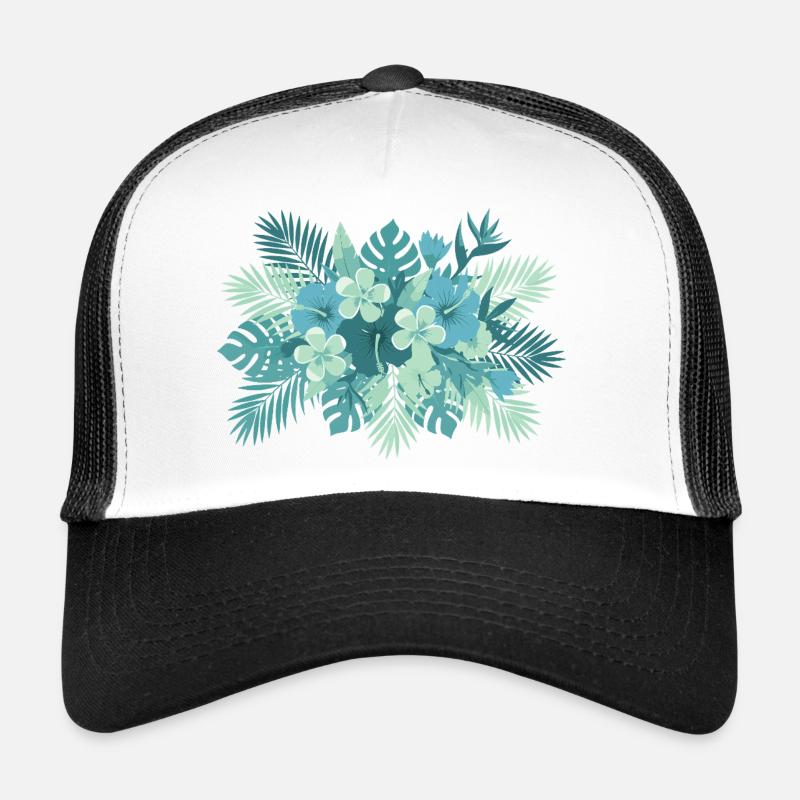 Tropical Teal Floral Composition Trucker Cap