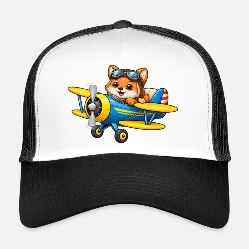Dessin animé Fox Pilot Biplane Avion Casquette trucker 