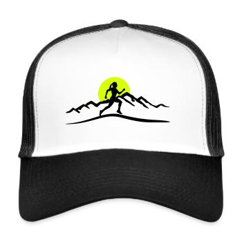 Running Woman, Runner & Mountains & Sun - Trucker Cap - white/black - Front