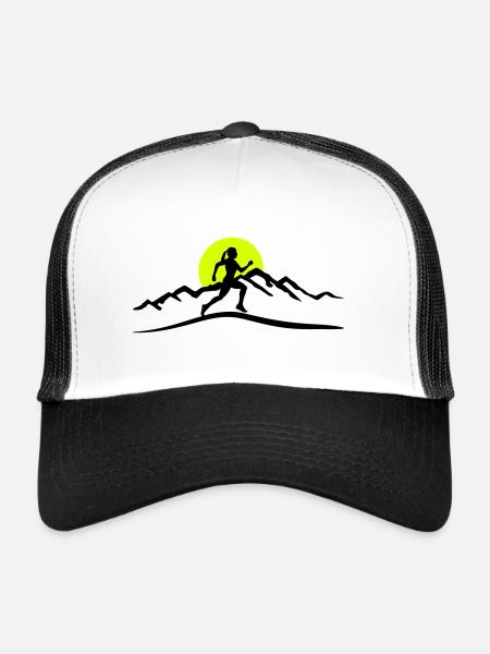 Running Woman, Runner & Mountains & Sun - Trucker Cap - white/black - Front