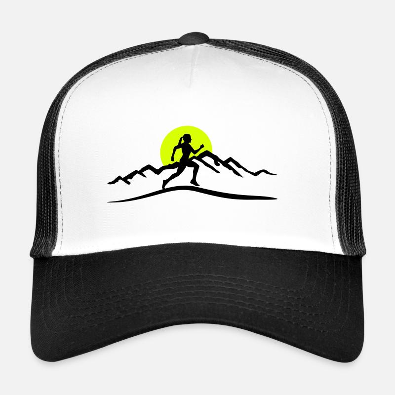 Running Woman, Runner & Mountains & Sun - Trucker Cap - white/black