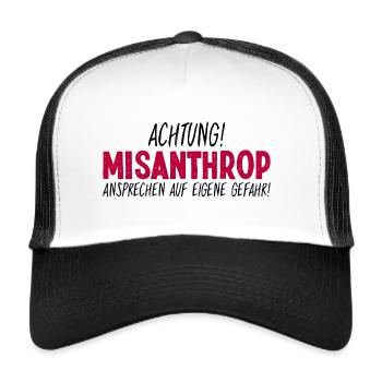Achtung Misanthrop Ansprechen Auf Eigene Gefahr - Trucker Cap - Weiß/Schwarz - Vorne