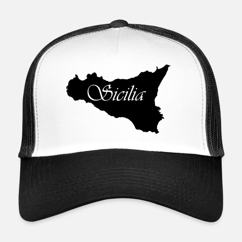 Sicile couleur noir écrit sicilia Casquette trucker 