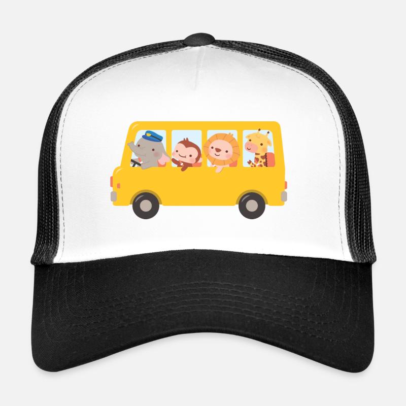 Gelber Bus mit niedlichen Tieren Trucker Cap