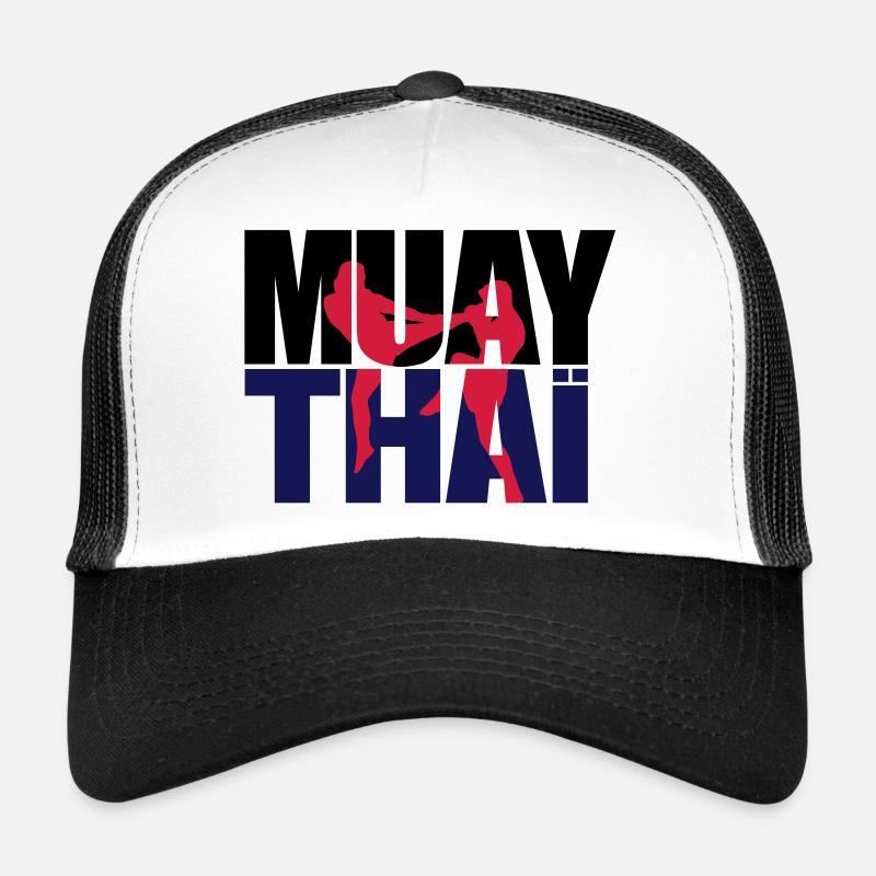 Muay thai logo full Boxe thailandaise - Casquette trucker  - blanc/noir