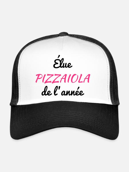 pizza / pizzaiolo / chef / italie / pizzaiola - Casquette trucker  - blanc/noir - Devant