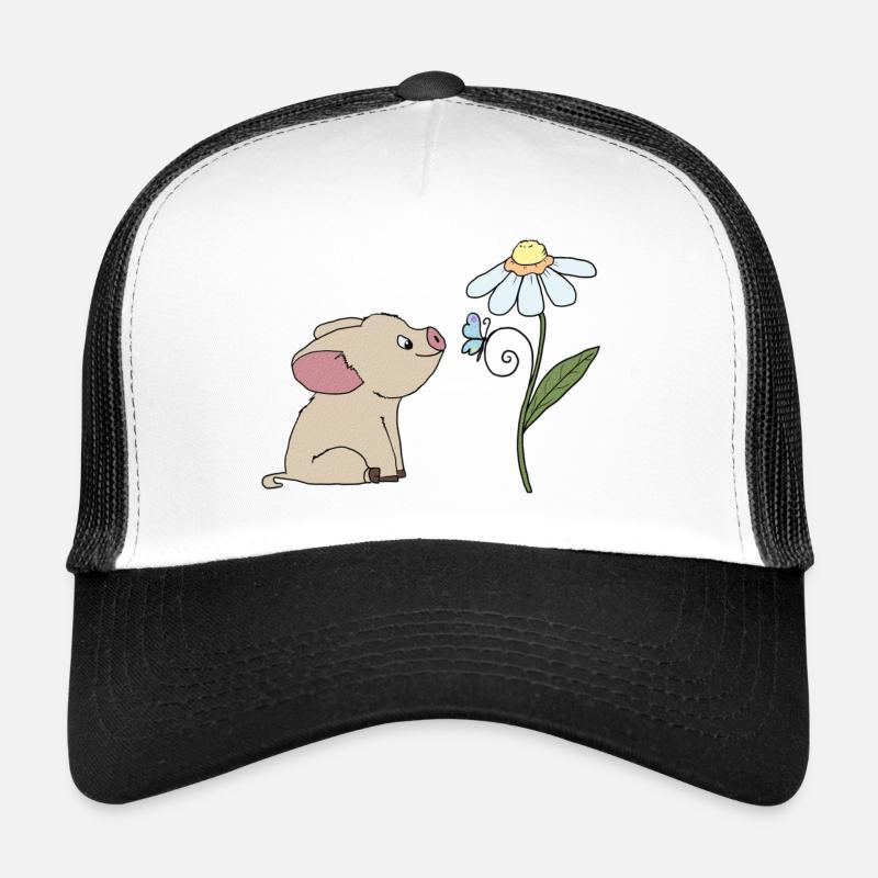 Schweinchen und Schmetterling - Trucker Cap - Weiß/Schwarz