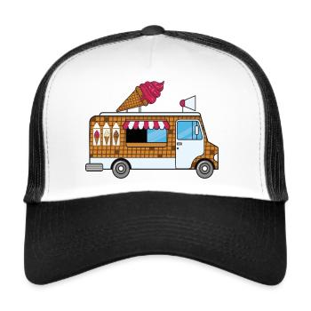 Eiswagen, Eisdiele,Eisverkäufer, Eiskrem, Waffle - Trucker Cap - Weiß/Schwarz - Vorne