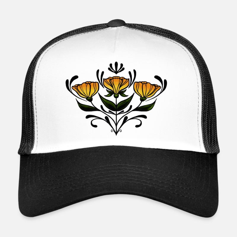 Yellow Symmetrical Flower - Trucker Cap - Weiß/Schwarz