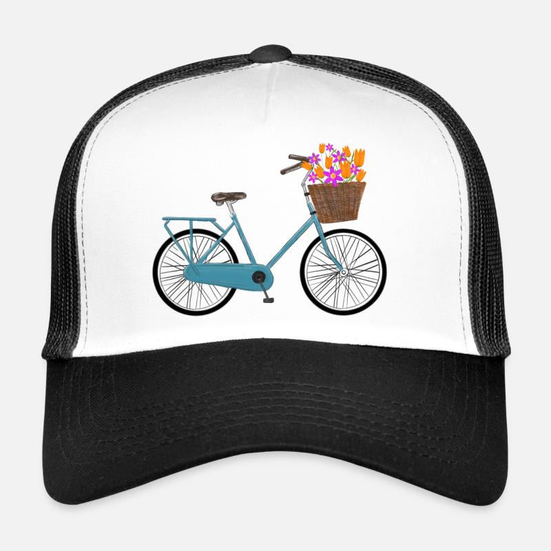 Fahrrad mit bunten Blumen im Korb Trucker Cap