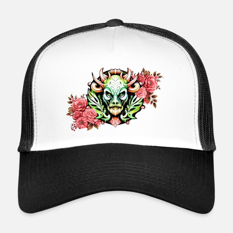 Mystérieuse créature colorée avec des fleurs. Casquette trucker 