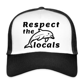 Respektiere die Einheimischen, rette den Ozean, Delfin - Trucker Cap - Weiß/Schwarz - Vorne