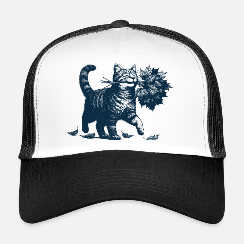 Kätzchen bringt Herbstlaub - Trucker Cap - Weiß/Schwarz