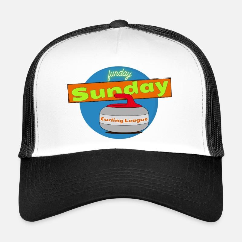 Conception de la ligue de curling Sunday Funday - Casquette trucker  - blanc/noir