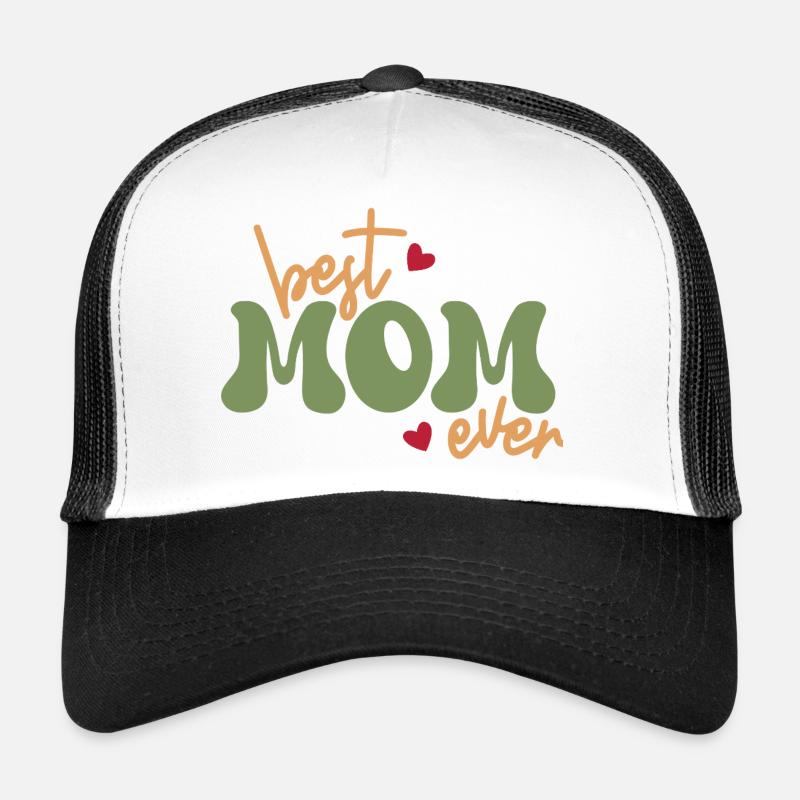 Beste Mutter aller Zeiten Herz-Typografie - Trucker Cap - Weiß/Schwarz