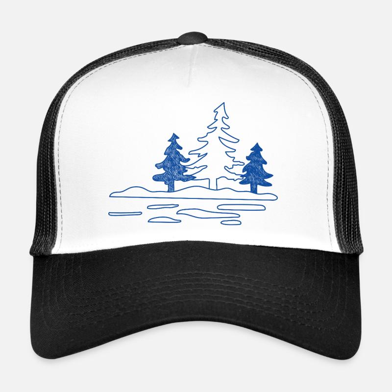 Lac forestier abstrait avec des pins Casquette trucker 