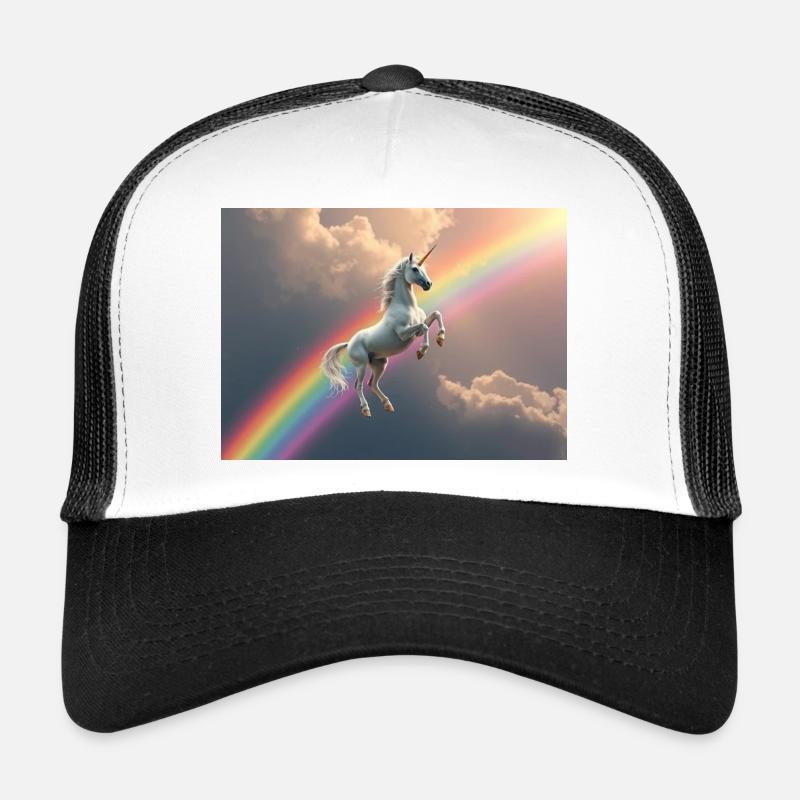 Galactic unicorn flight over rainbow - Trucker Cap - white/black