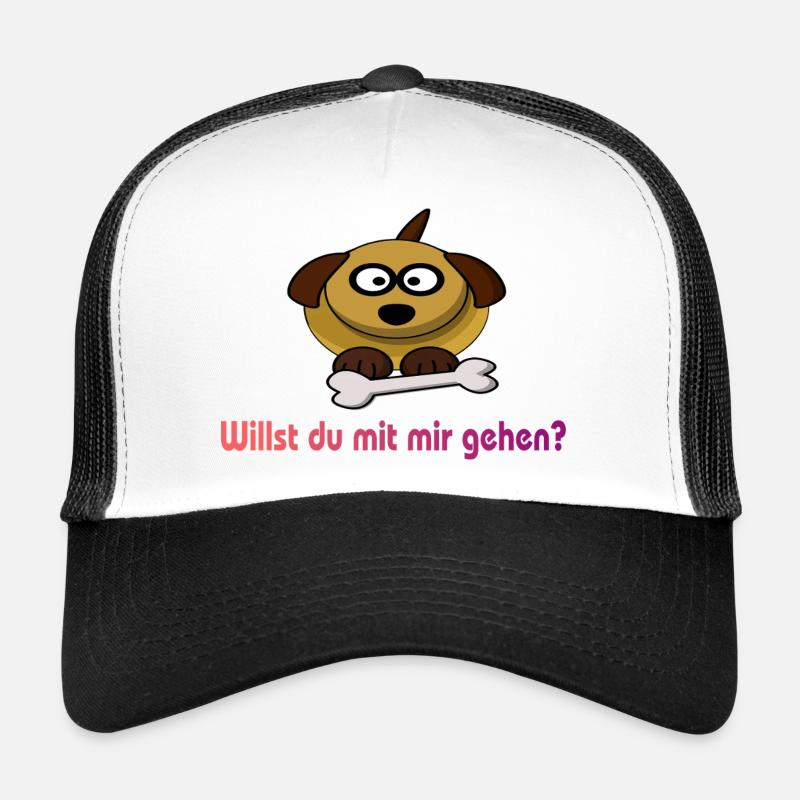 Cute Puppy with Bone Motif - Trucker Cap - white/black