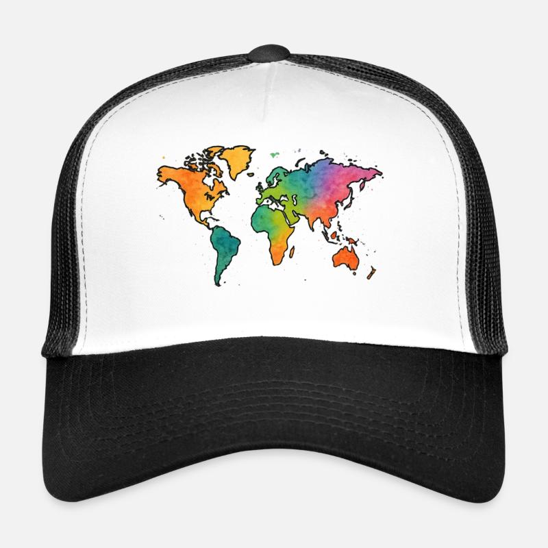 World Map Watercolor Rainbow - Trucker Cap - white/black