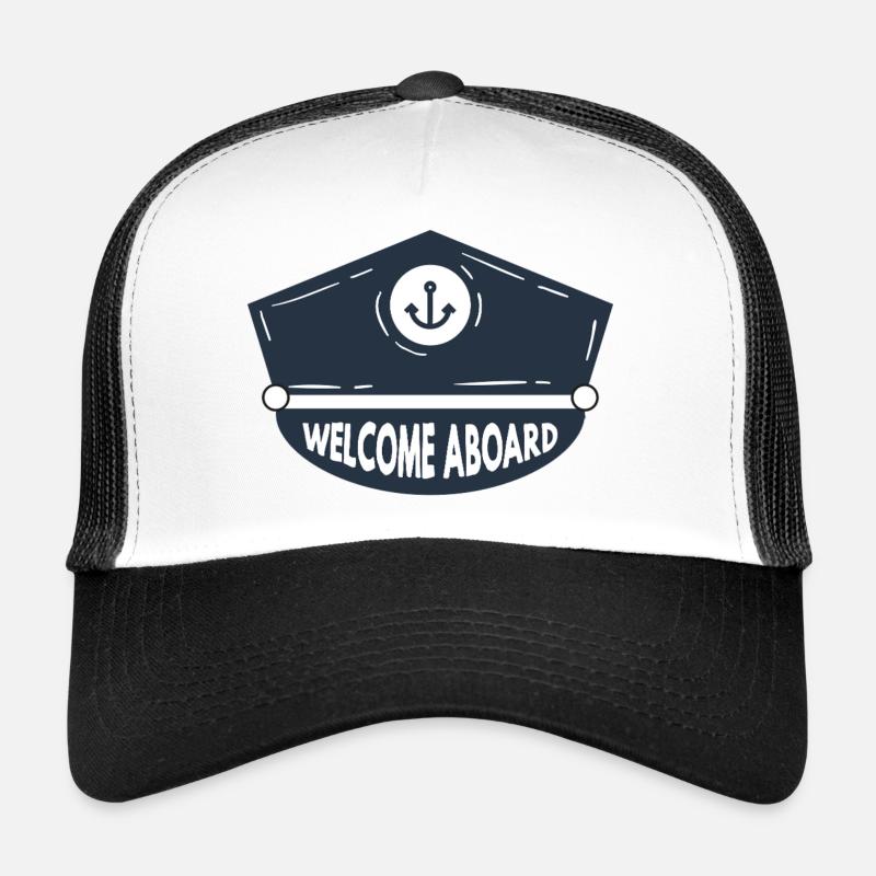 Nautic Design Welcome Aboard Anchor Patch Cap Navy - Trucker Cap - white/black