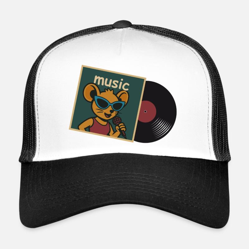 Musik Maus mit Mikrofon und Schallplatte Trucker Cap